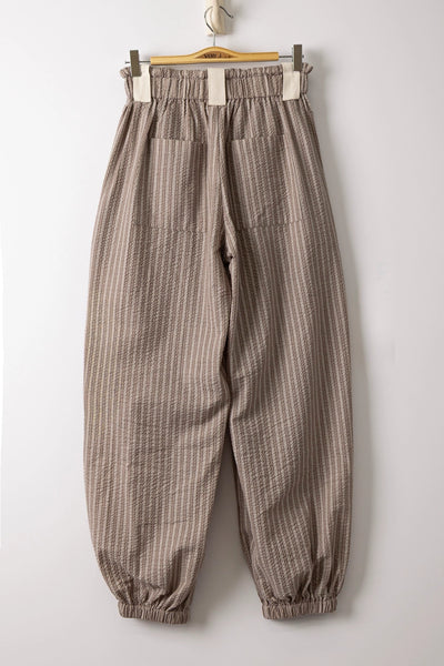 easy confidence striped textured pants | taupe + white