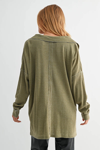 push the limits oversized waffle knit top | camo green
