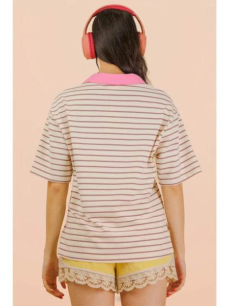 on the edge oversized striped knit top | white mix