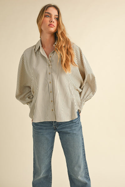 snowball effect raglan stripe shirt | black + cream