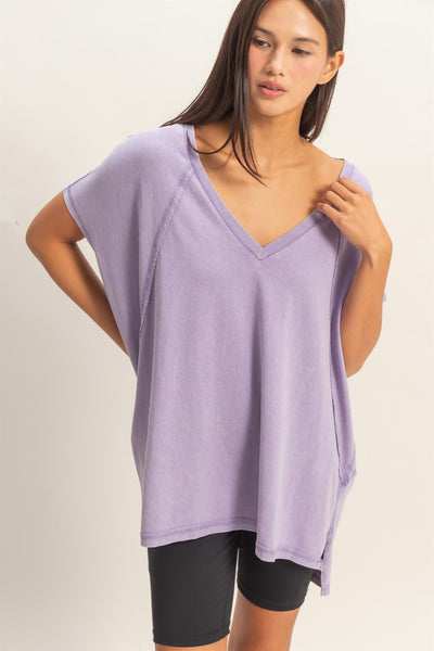 feeling your best oversized mineral wash top | dusty purple