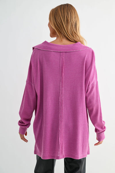 push the limits oversized waffle knit top | new orchid