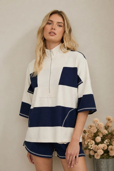 easy confidence wide stripe set | navy + cream