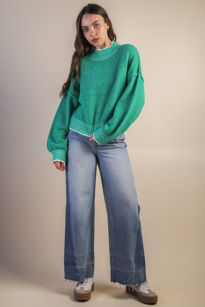 never let you down mock neck sweater | green