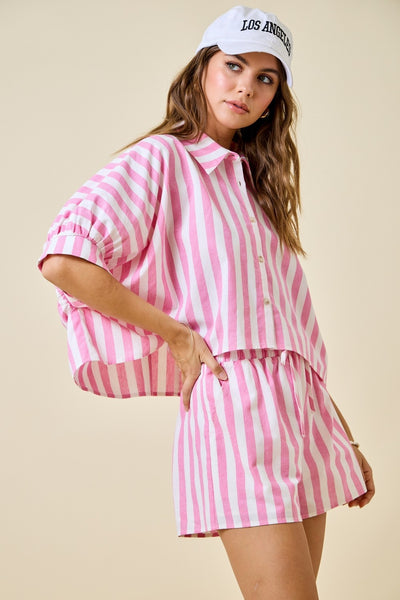 bound to be striped top + short set | pink