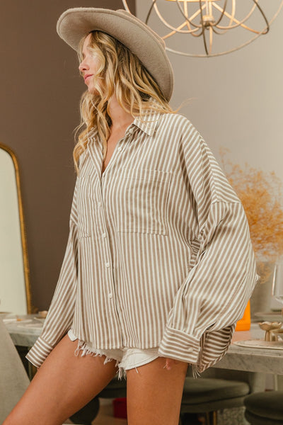 owning the day striped top | taupe