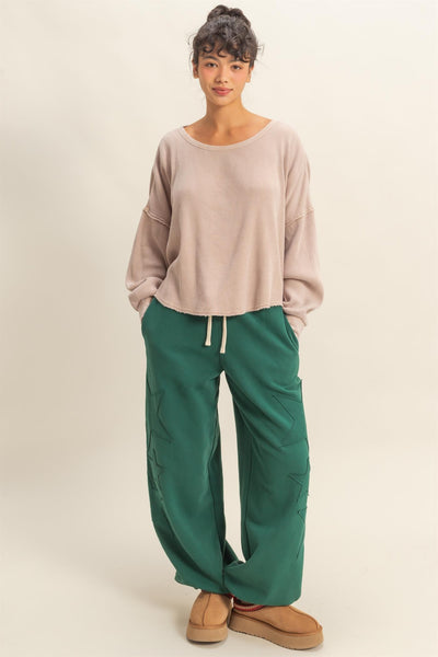 simple joys mineral wash drop shoulder waffle knit top | light taupe