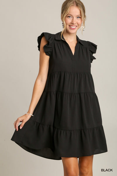 flirty flutter tiered dress | black