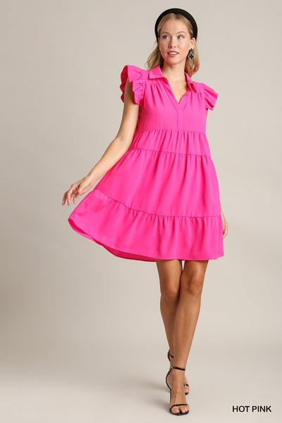 flirty flutter tiered dress | hot pink