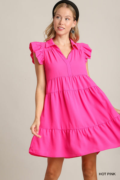 flirty flutter tiered dress | hot pink