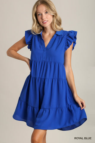 flirty flutter tiered dress | royal blue