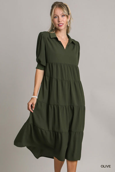 midnight elegance tiered maxi dress | olive