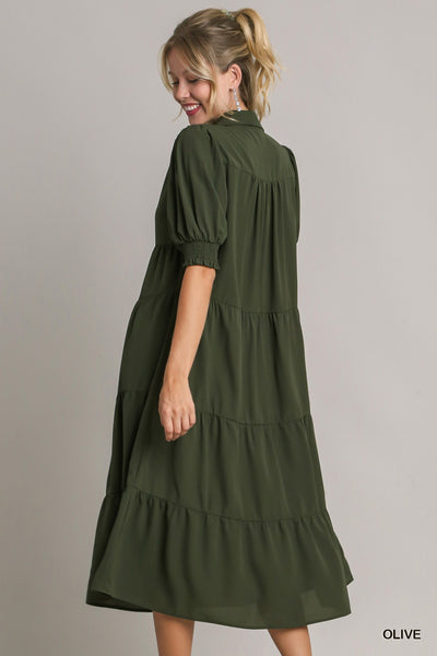 midnight elegance tiered maxi dress | olive