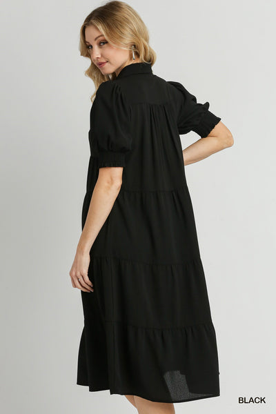 midnight elegance tiered maxi dress | black