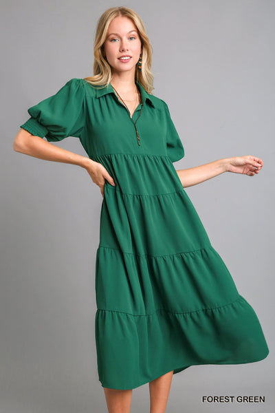 midnight elegance tiered maxi dress | forest green