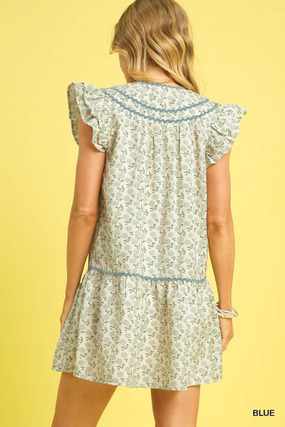 beneath the wind vintage bloom puff sleeve dress | blue