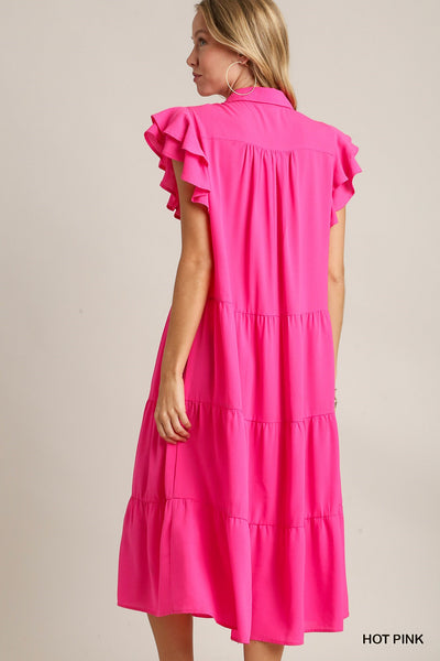 crafted perfection tiered midi dress | hot pink