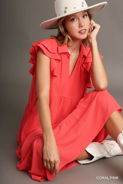 crafted perfection tiered midi dress | coral pink