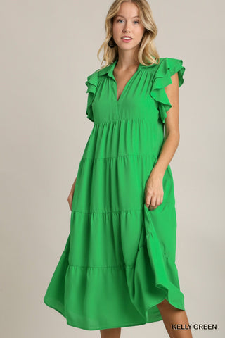 crafted perfection tiered midi dress | kelly green