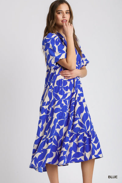 sunset steps tiered floral midi dress | blue + white