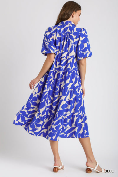 sunset steps tiered floral midi dress | blue + white