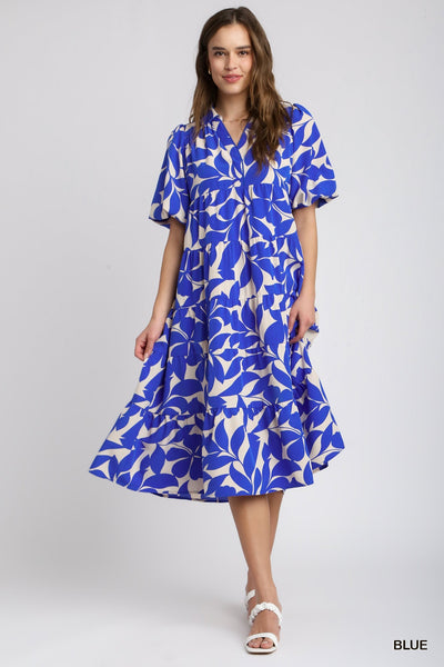 sunset steps tiered floral midi dress | blue + white