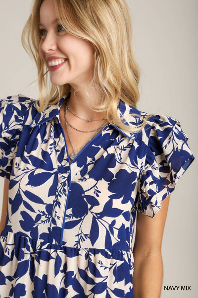 you enchant me tiered floral midi dress | navy + cream