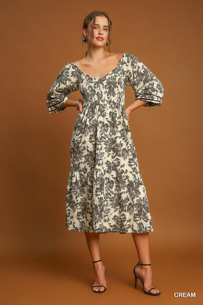 this & that floral midi dress | cream