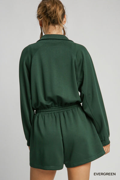 but a dream long sleeve butter romper | evergreen
