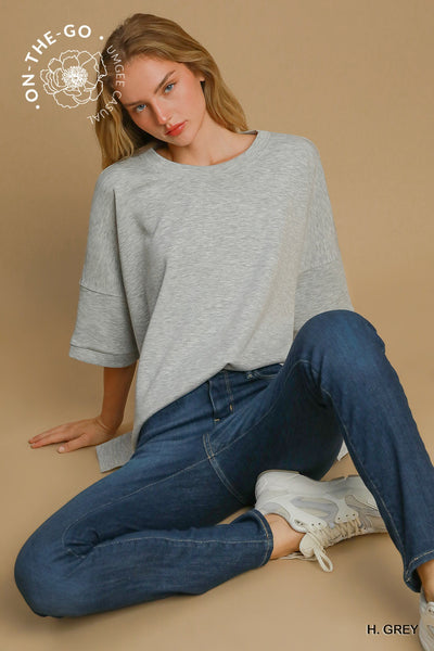 wave of calm luxe knit oversized top | heather grey