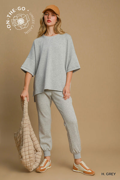 wave of calm luxe knit oversized top | heather grey