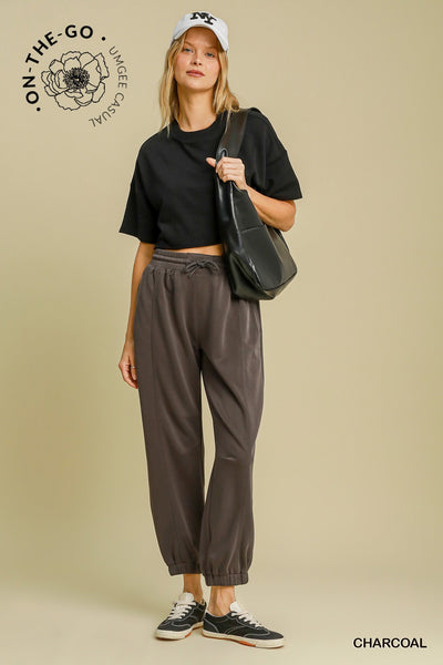 see what happens cupro blend joggers | charcoal