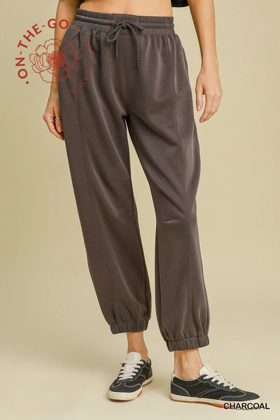 see what happens cupro blend joggers | charcoal