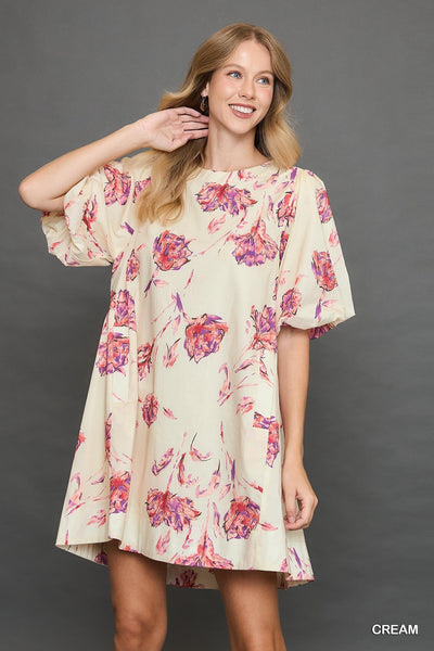 sweet somethings floral puff sleeve dress | cream