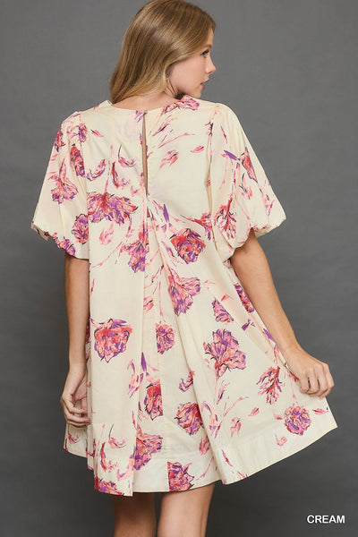 sweet somethings floral puff sleeve dress | cream