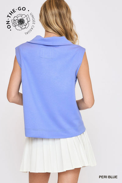 weekend getaway luxe knit half zip top | peri blue