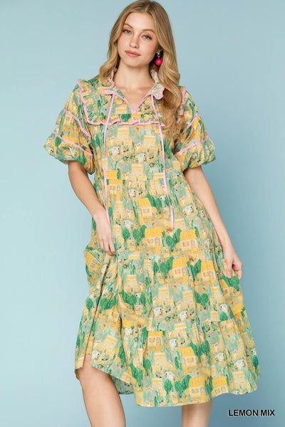 when she walks in tiered midi dress | lemon