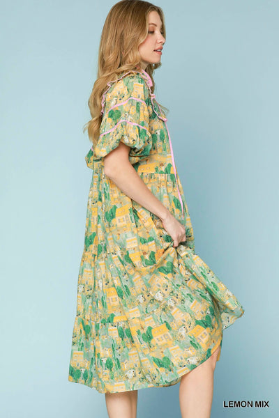 when she walks in tiered midi dress | lemon