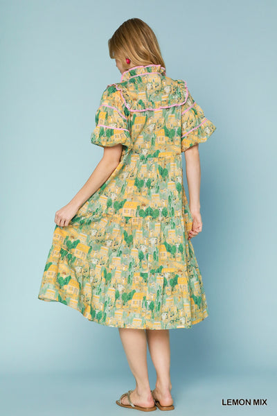 when she walks in tiered midi dress | lemon