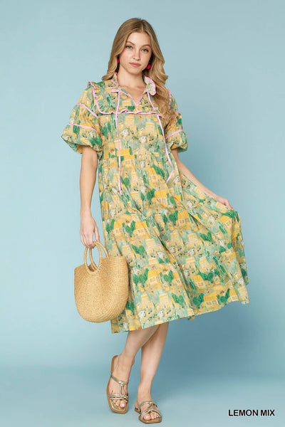 when she walks in tiered midi dress | lemon