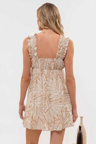 balmy summers ruched mini dress | khaki