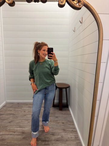 tori high rise tummy control crop straight cuffed jeans | medium wash