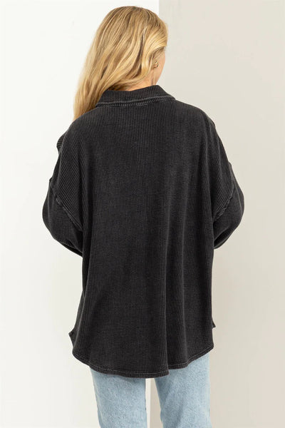 rest assured waffle knit shacket | balck