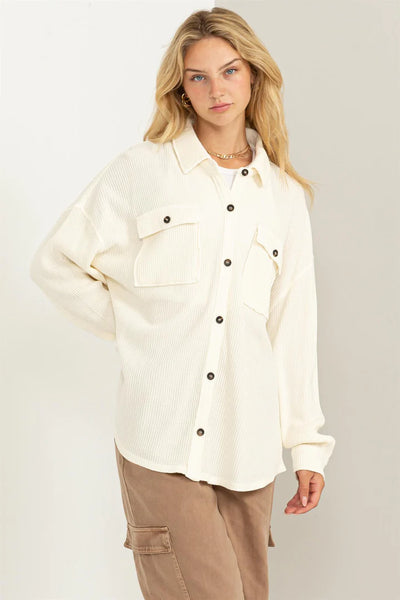 rest assured waffle knit shacket | cream