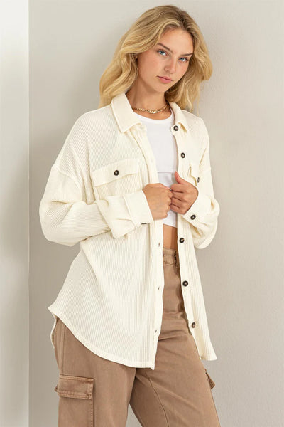 rest assured waffle knit shacket | cream