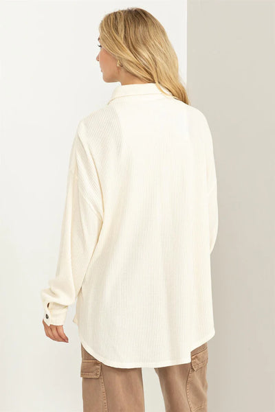 rest assured waffle knit shacket | cream