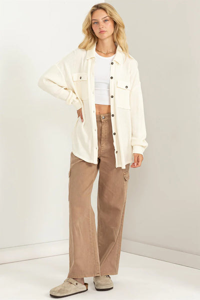 rest assured waffle knit shacket | cream