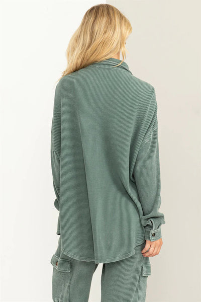 rest assured waffle knit shacket | grey green