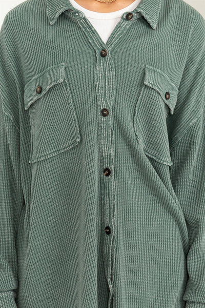 rest assured waffle knit shacket | grey green