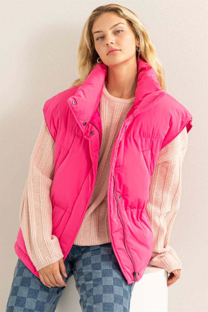 never going home puffer vest | fuchsia